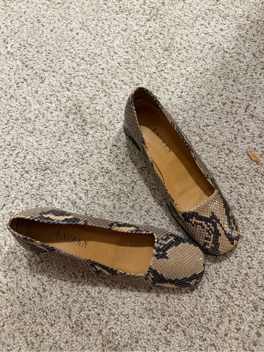 Lauren Ralph Lauren Women's Snake-Print Leather Heeled Ballet Flats in Tan/Black